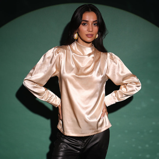 Women Beige Solid Draped Top
