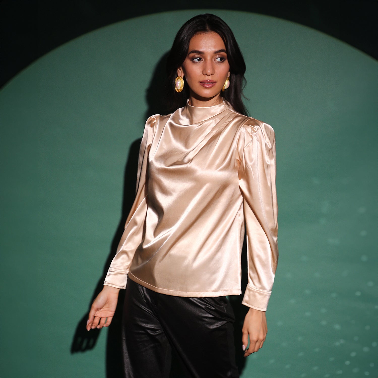 Women Beige Solid Draped Top