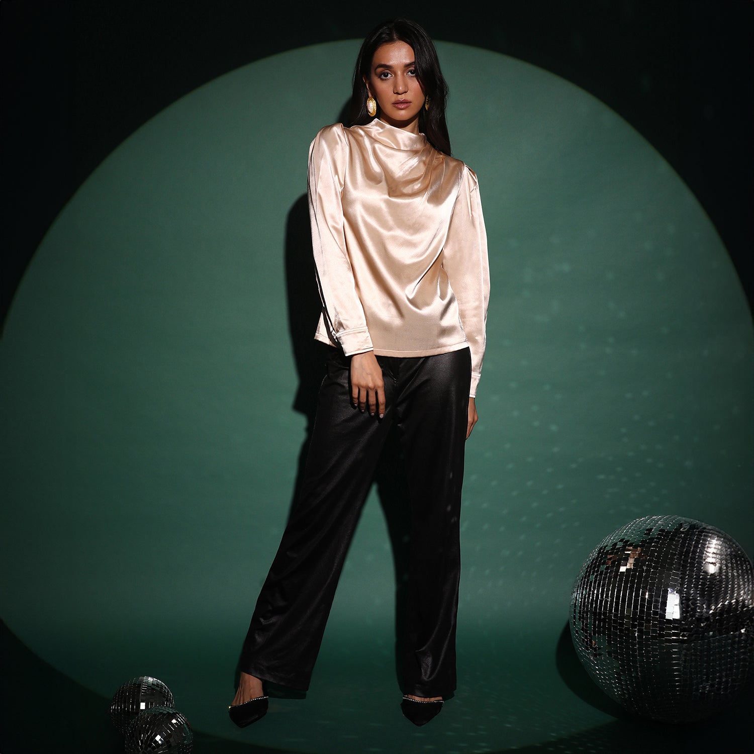 Women Beige Solid Draped Top