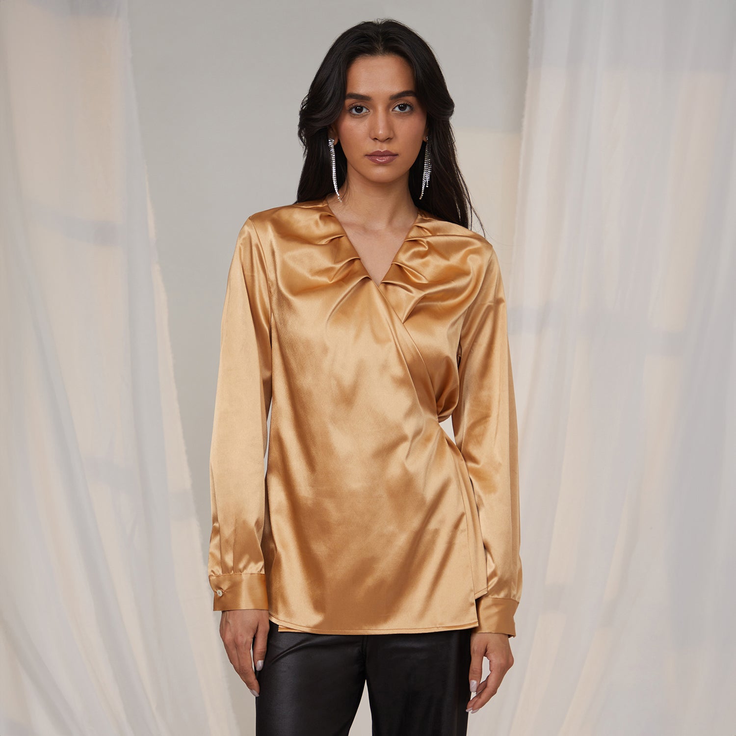 Women Gold California Gold Satin Wrap Top