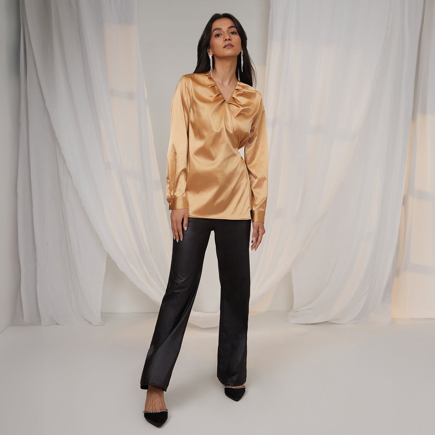 Women Gold California Gold Satin Wrap Top
