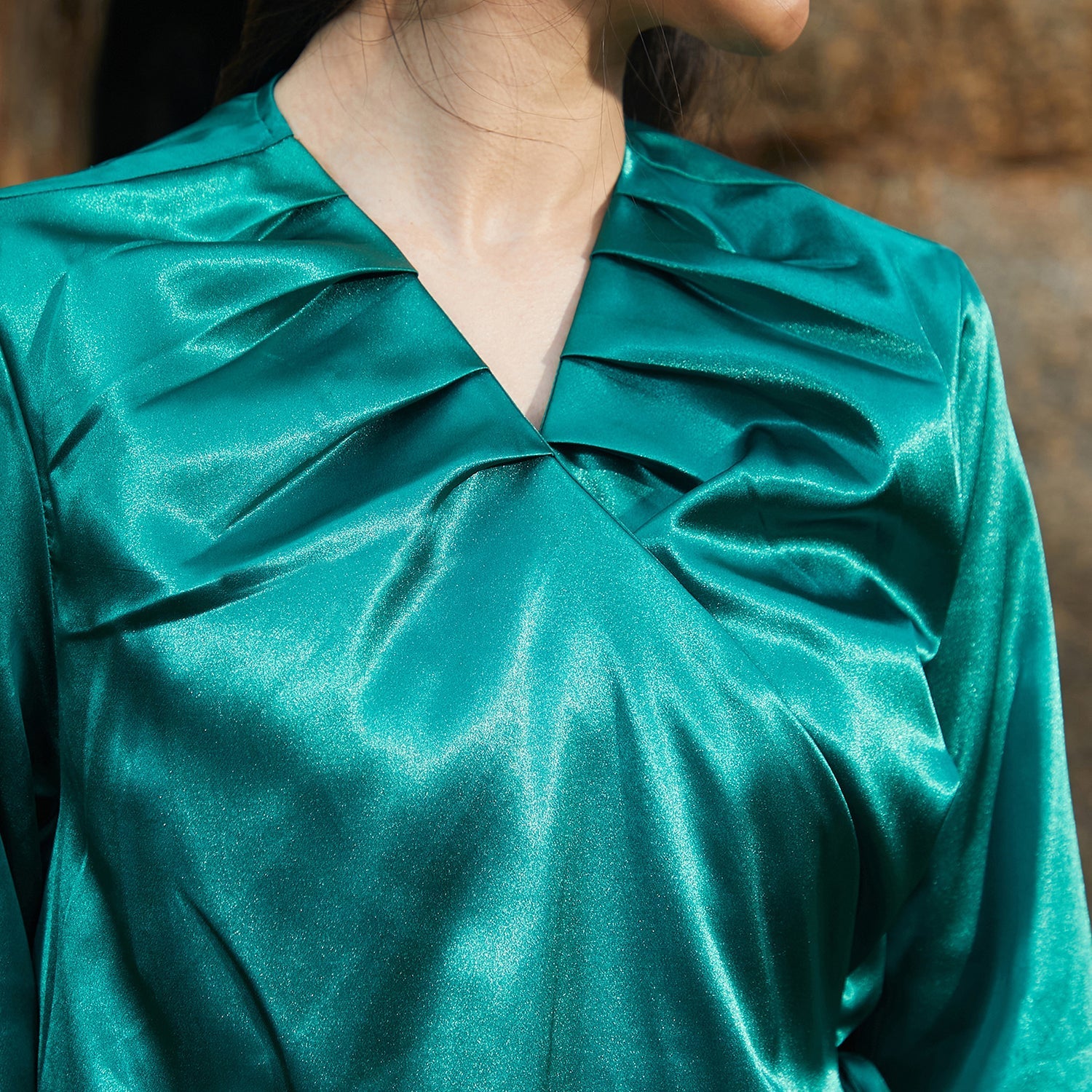 Women Green Satin Wrap Top