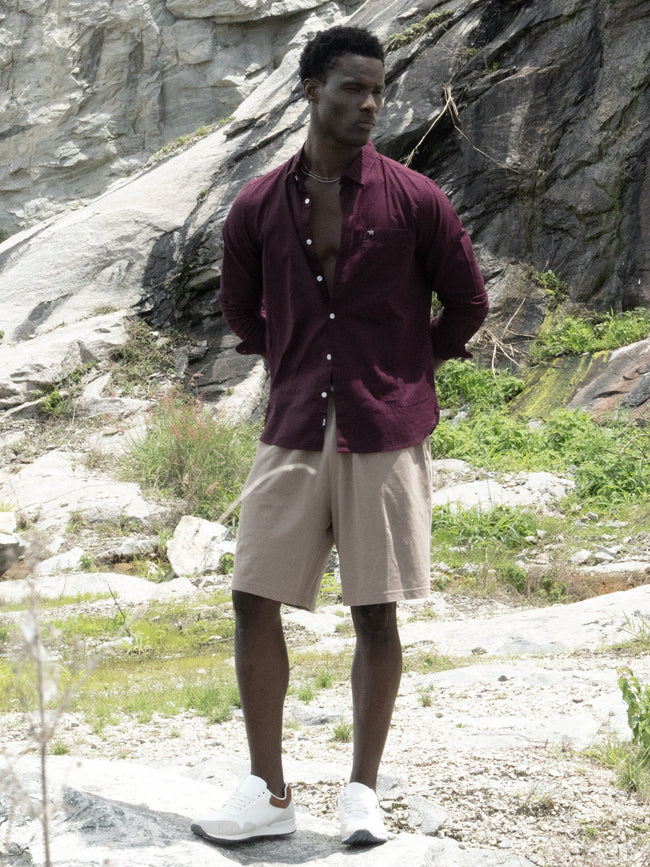 Men Maroon Cotton Linen Solid Shirt
