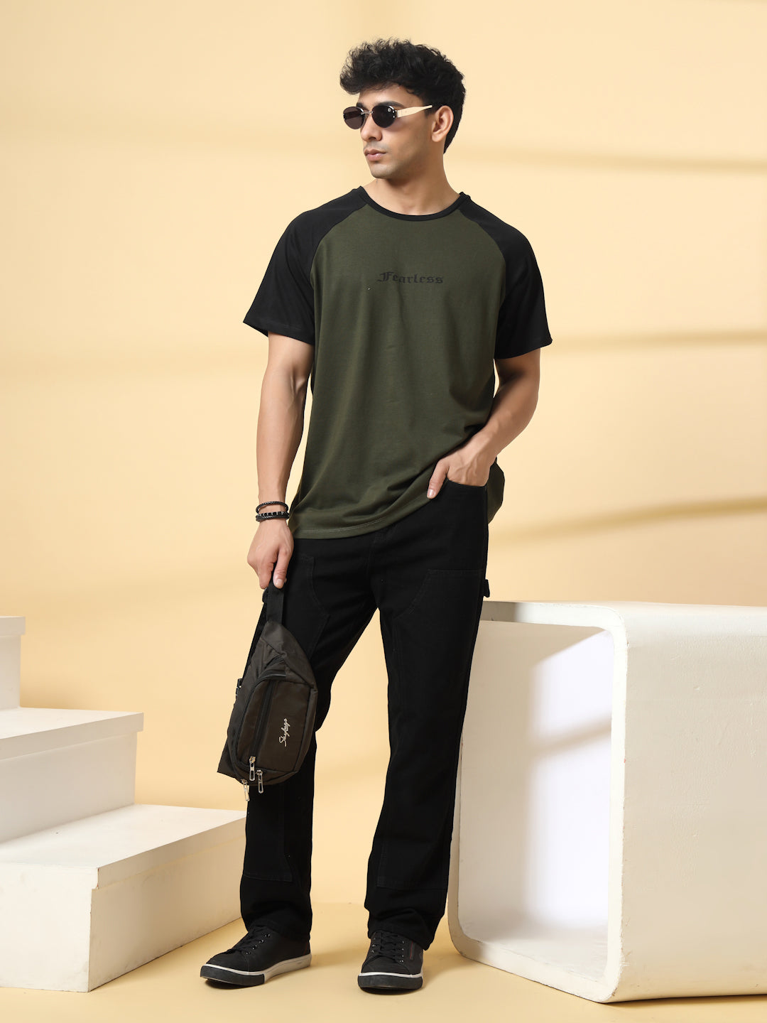 Men Green Typography Oversized T-Shirt