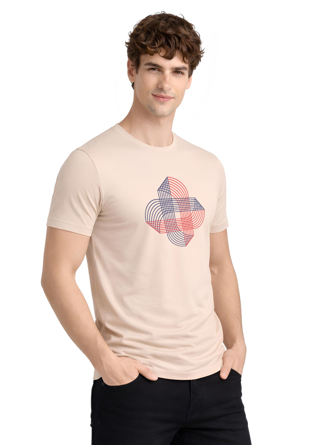 Men Beige Cotton Printed T-Shirt