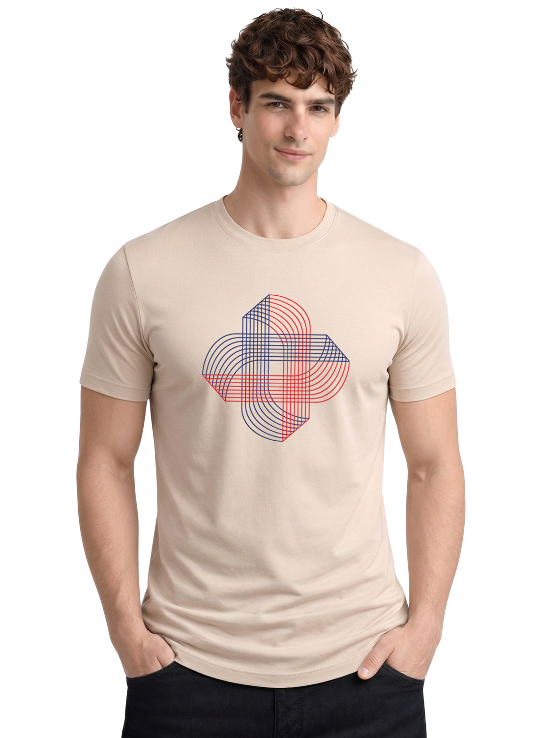 Men Beige Cotton Printed T-Shirt