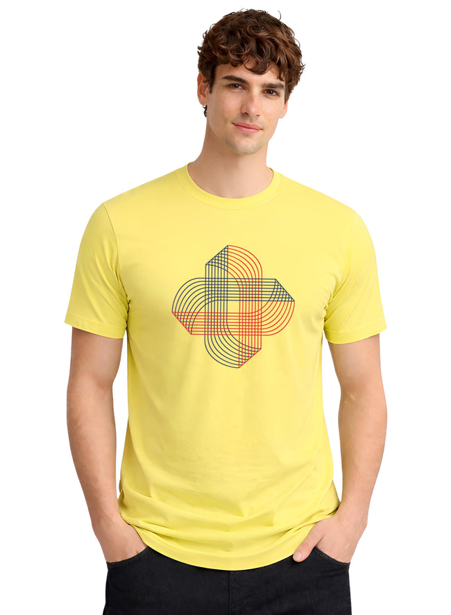 Men Yellow Cotton Printed T-Shirt