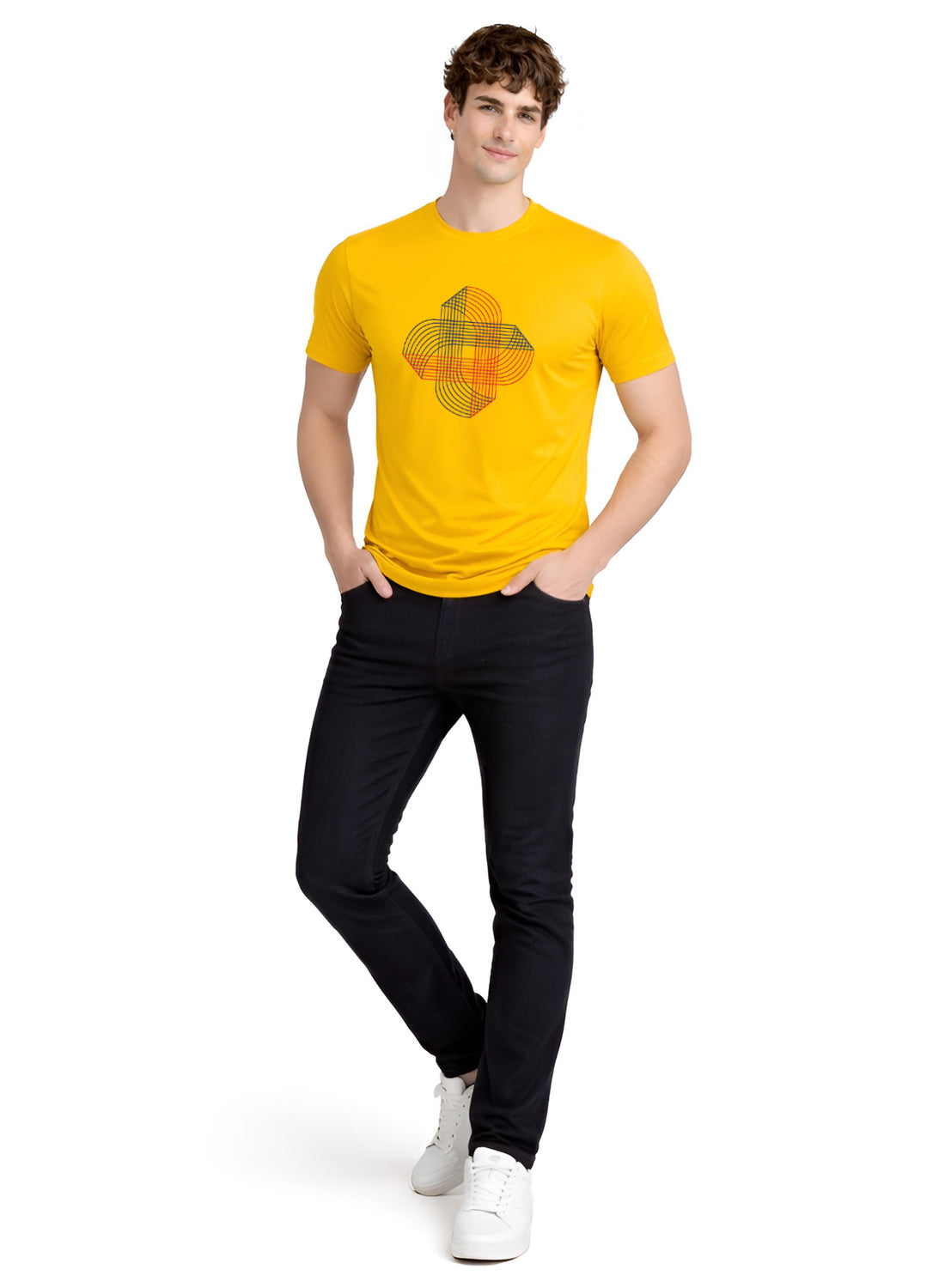 Men Mustard Cotton Printed T-Shirt