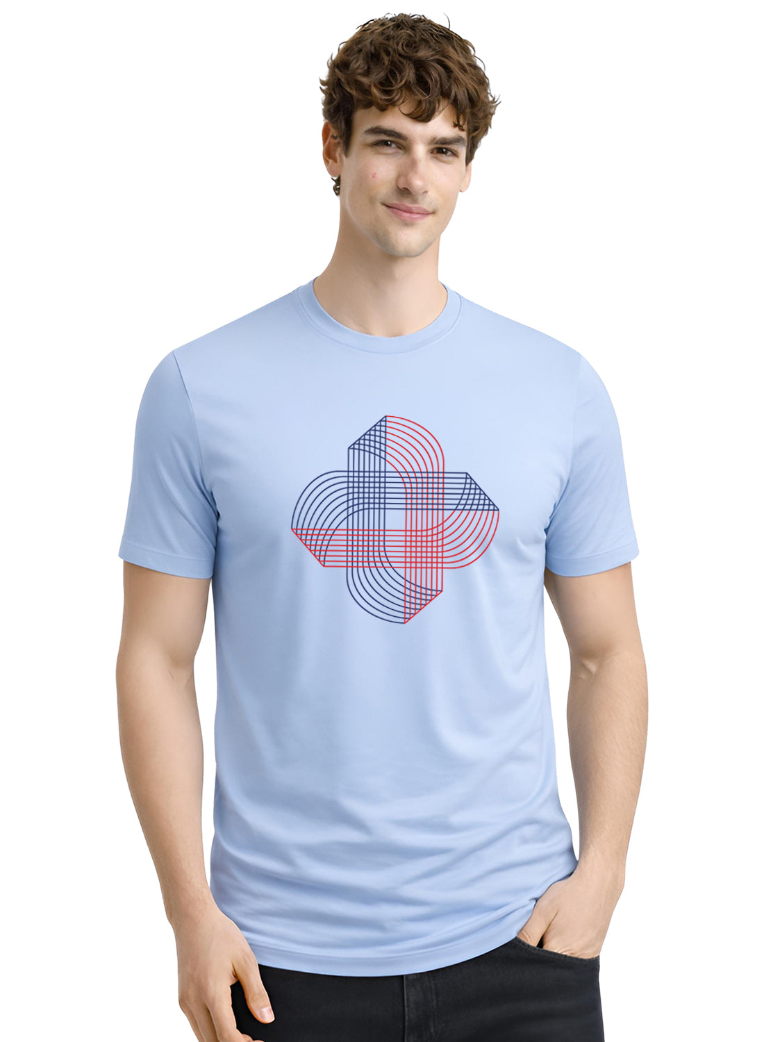 Men Blue Cotton Printed T-Shirt