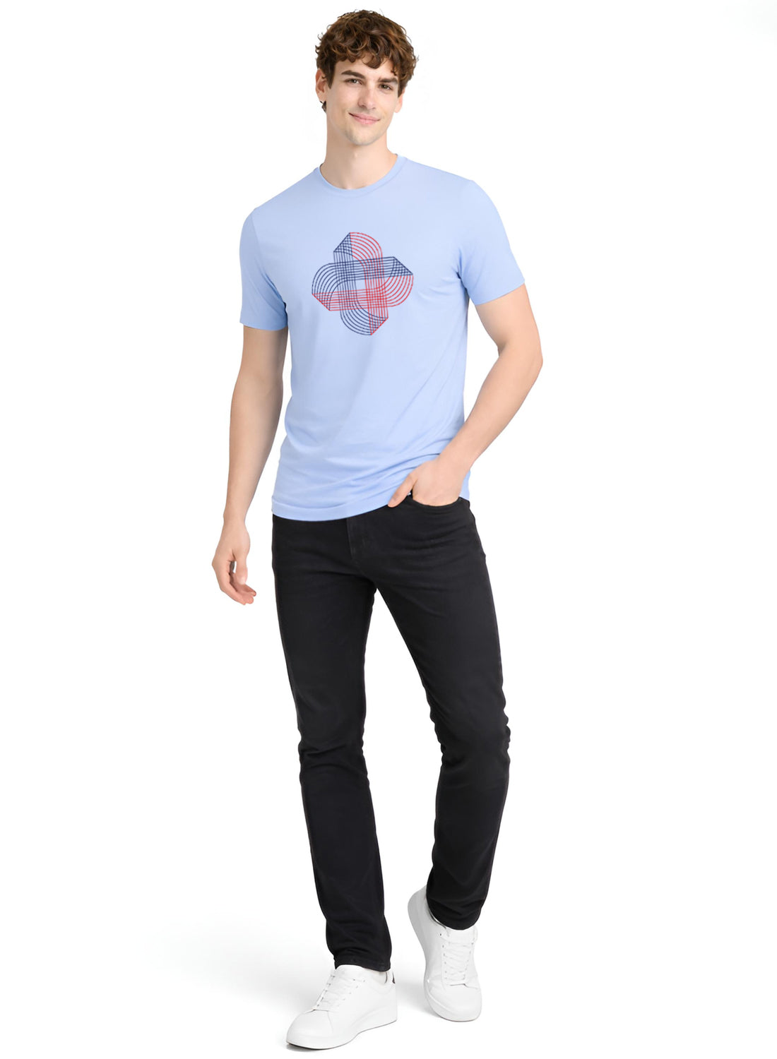 Men Blue Cotton Printed T-Shirt