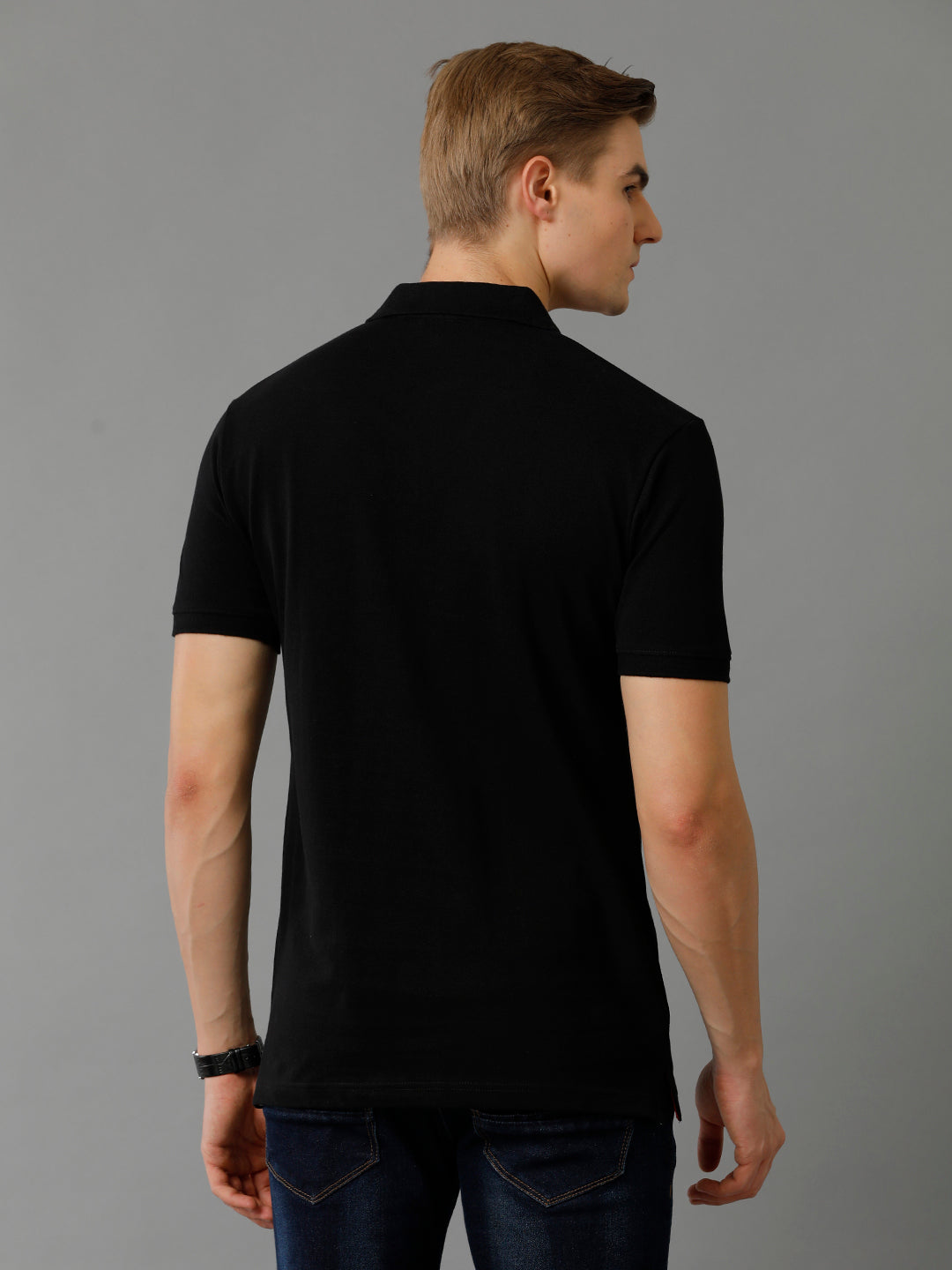 Men Black Regular Fit Polo T-Shirt