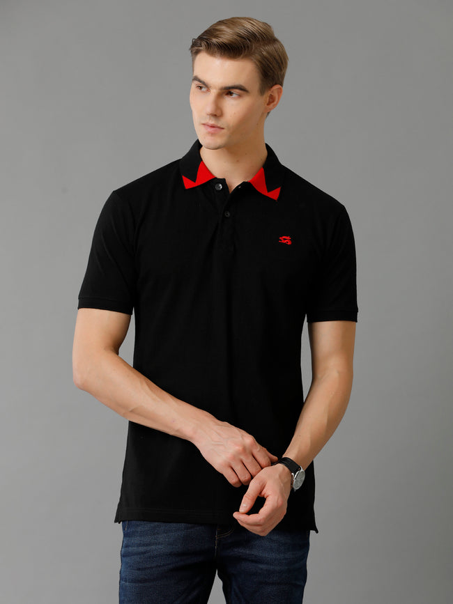Men Black Regular Fit Polo T-Shirt