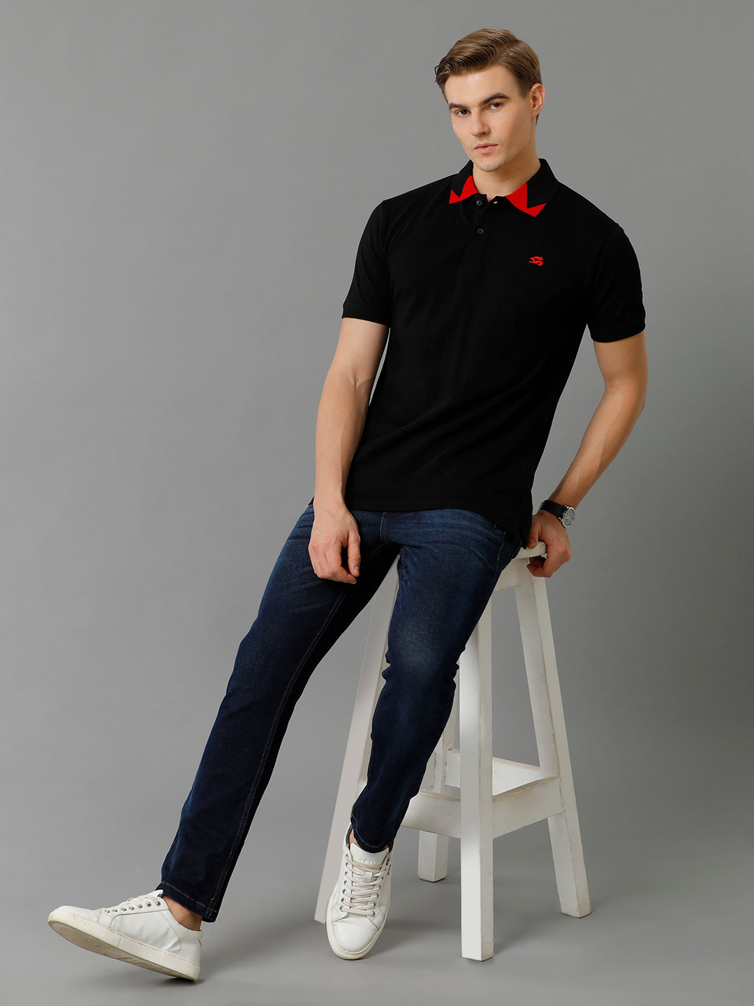 Men Black Regular Fit Polo T-Shirt