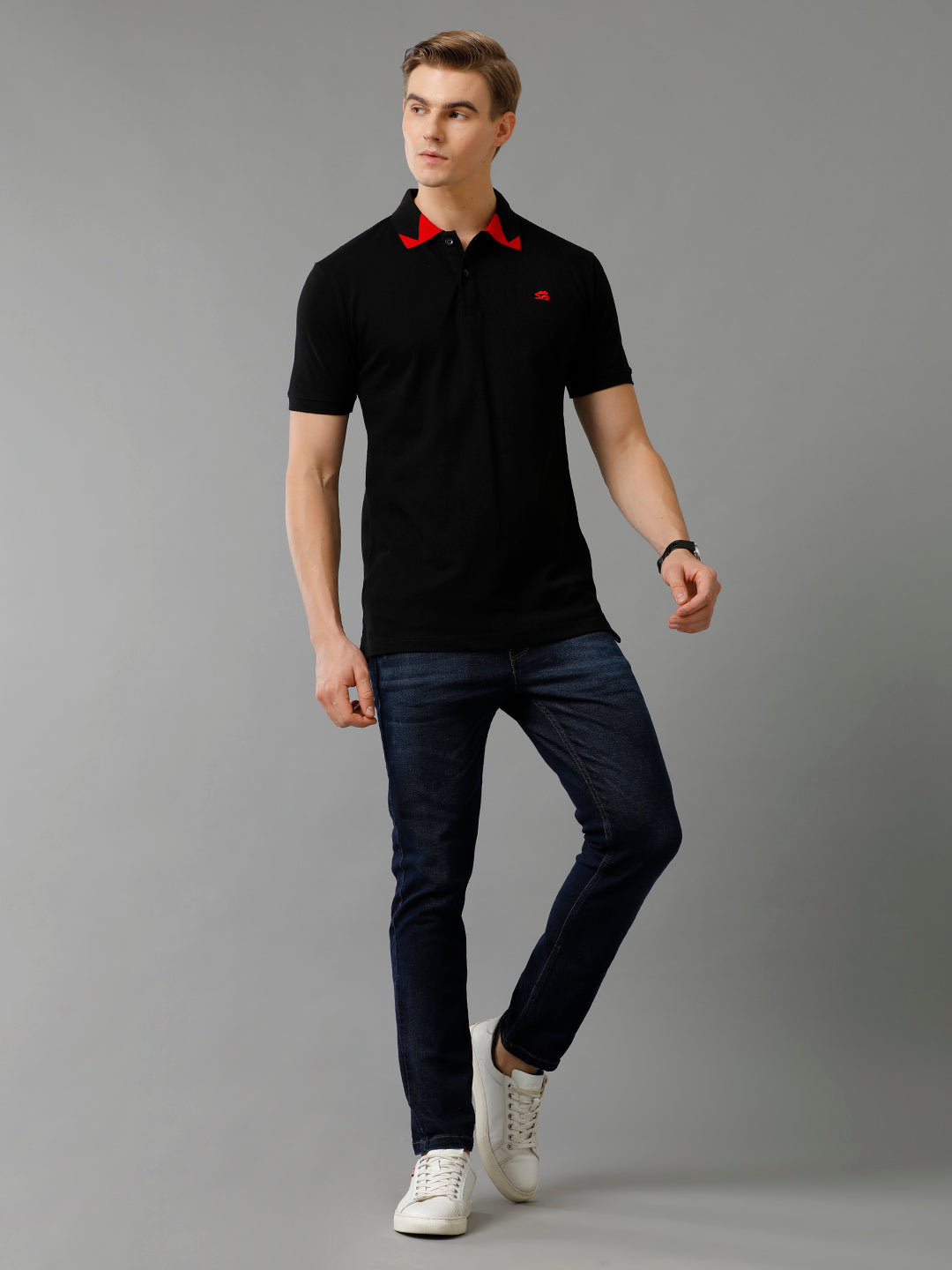 Men Black Regular Fit Polo T-Shirt