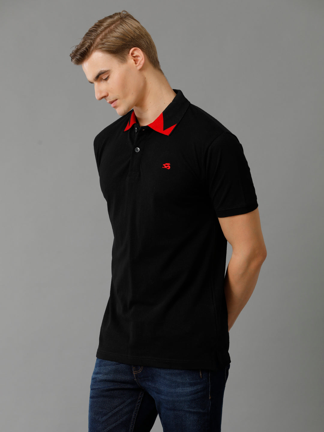 Men Black Regular Fit Polo T-Shirt