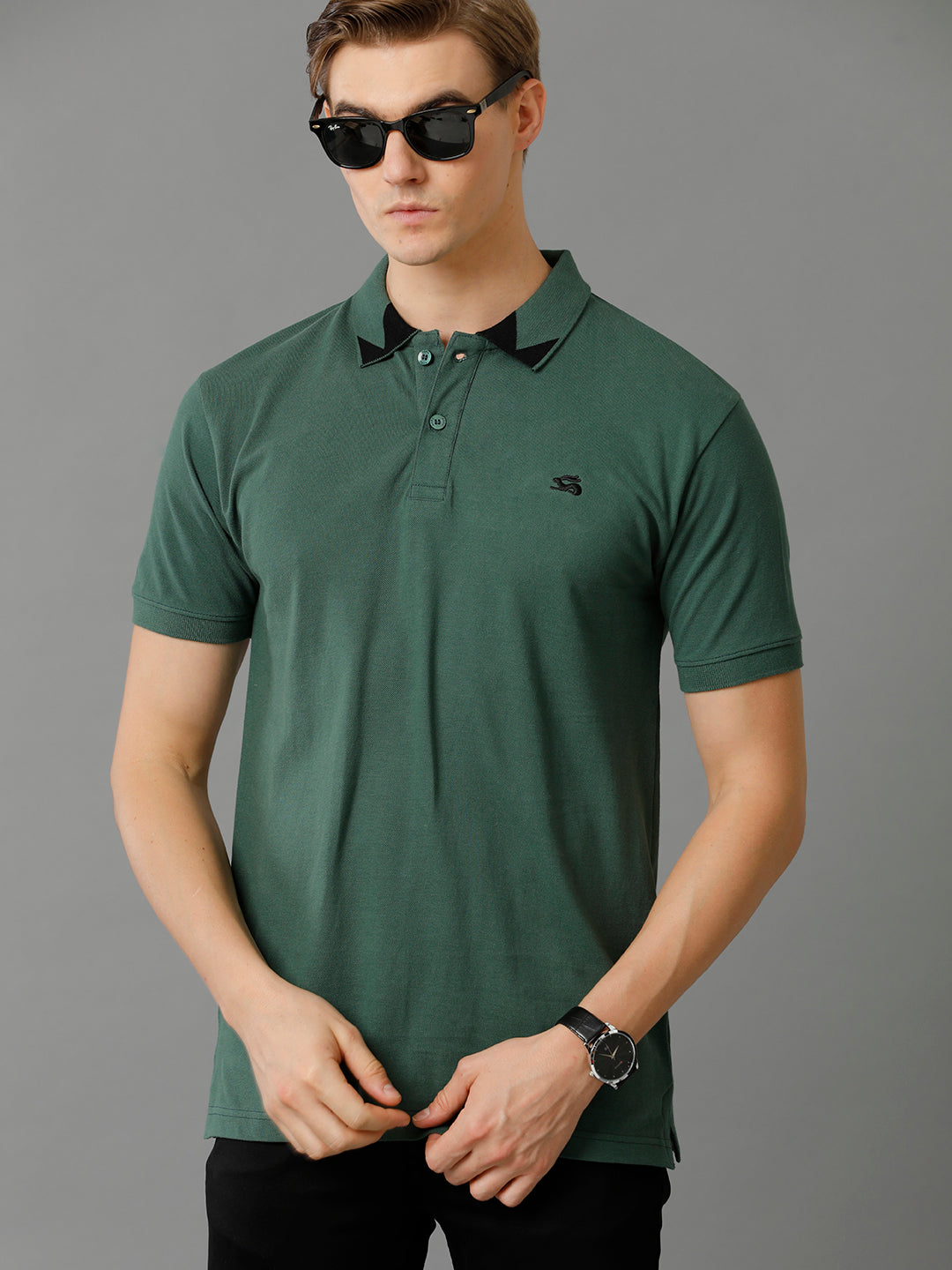 Men Green Regular Fit Polo T-Shirt