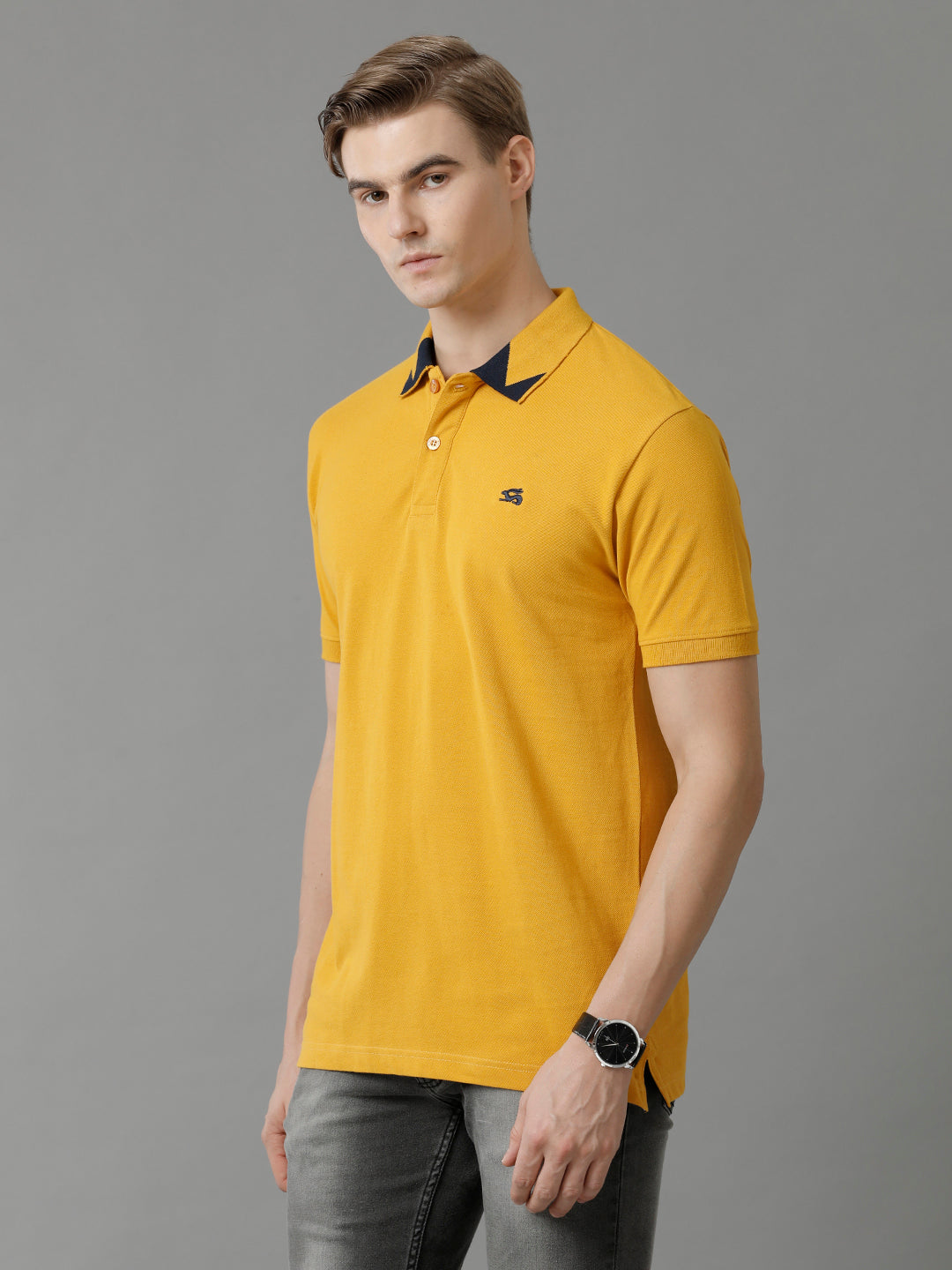 Men Mustard Regular Fit Polo T-Shirt