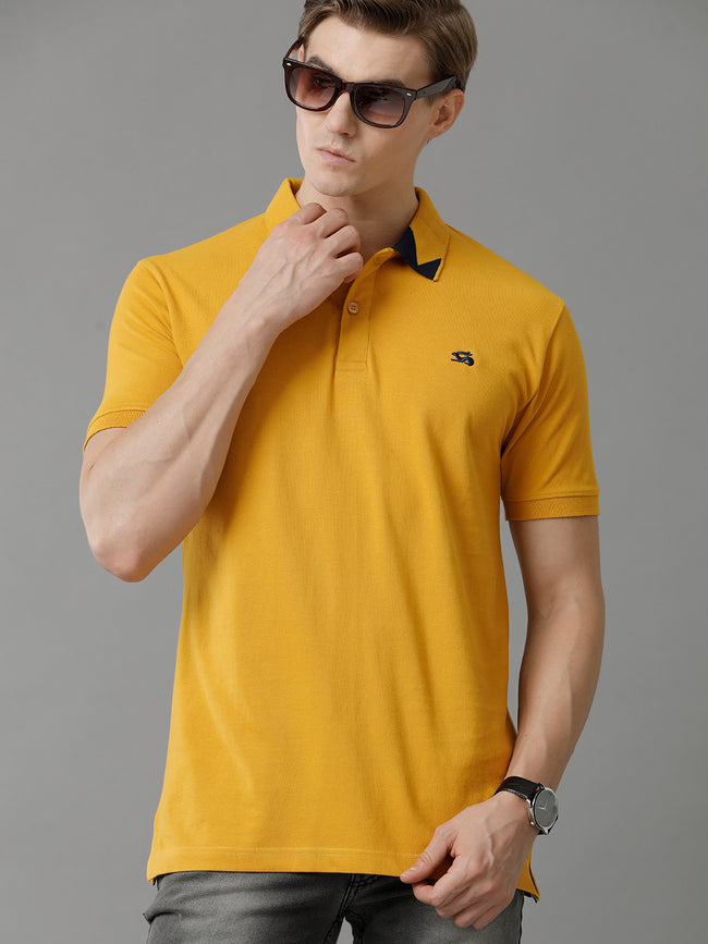 Men Mustard Regular Fit Polo T-Shirt