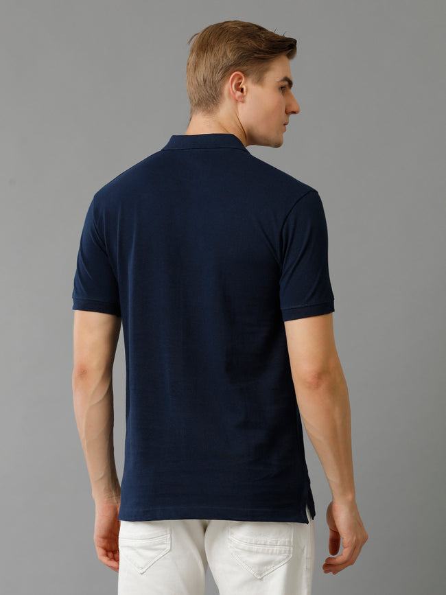 Men Navy Blue Regular Fit Polo T-Shirt