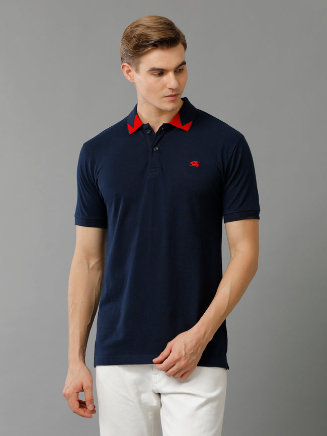 Men Navy Blue Regular Fit Polo T-Shirt