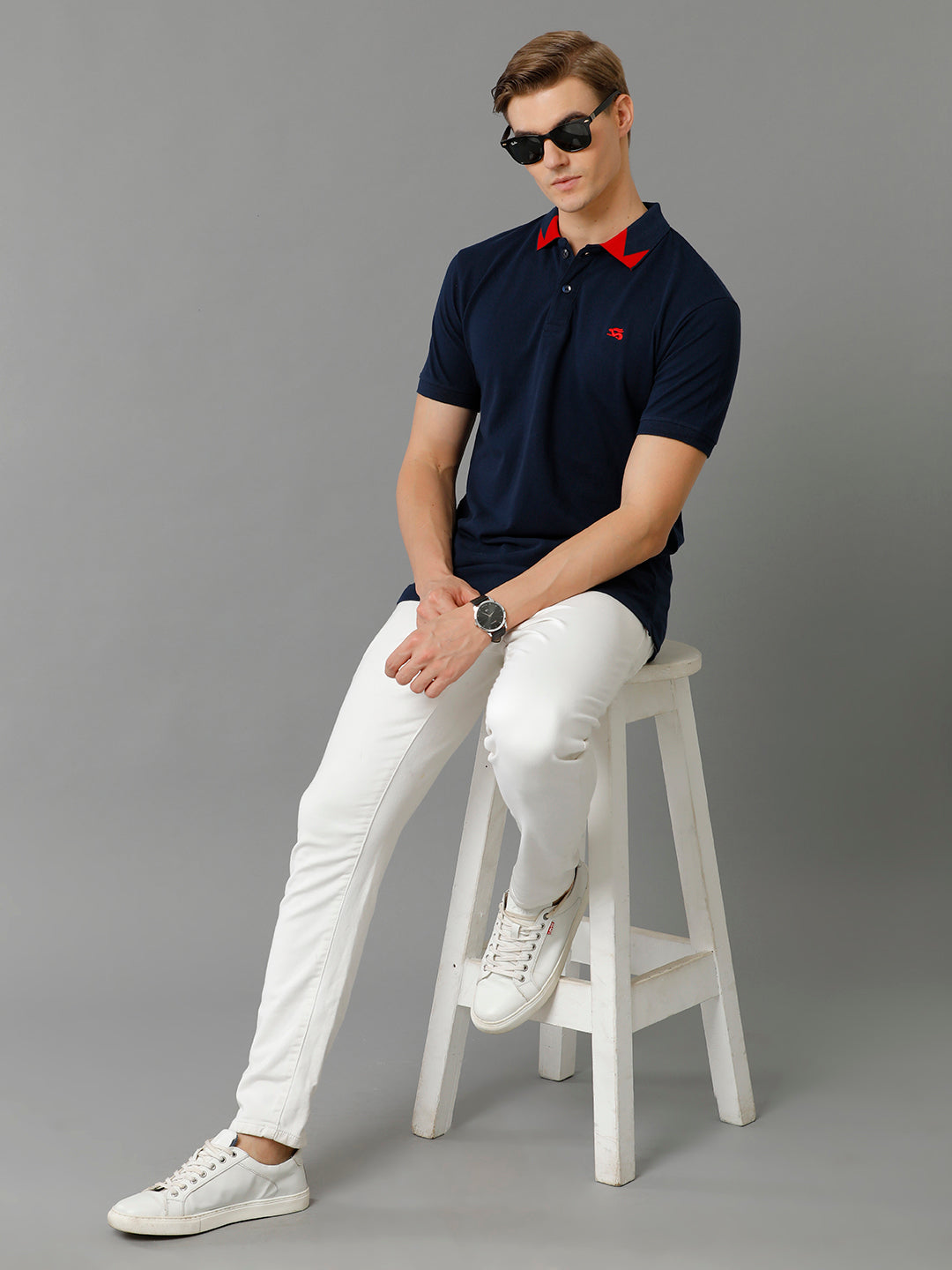 Men Navy Blue Regular Fit Polo T-Shirt