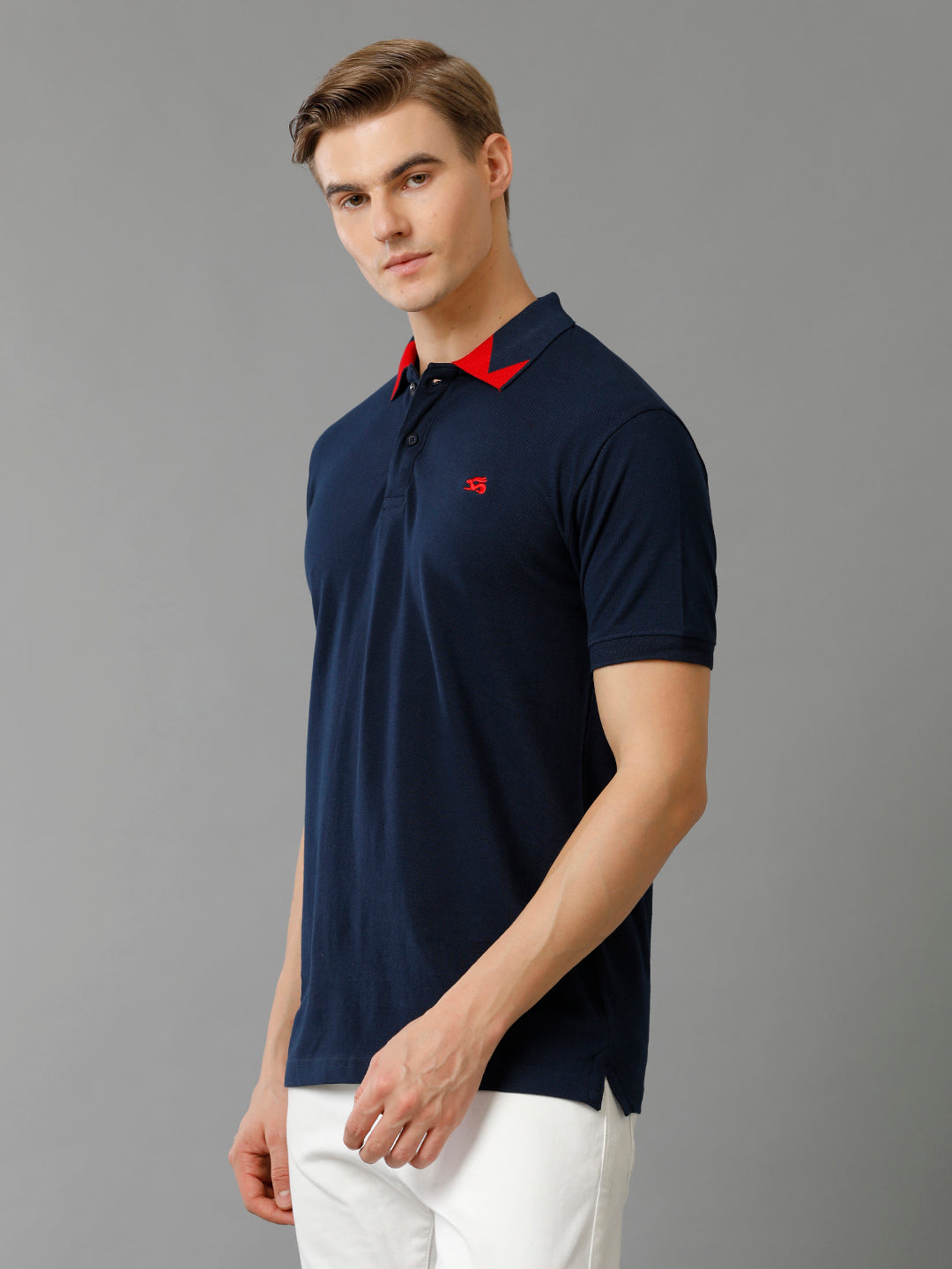 Men Navy Blue Regular Fit Polo T-Shirt