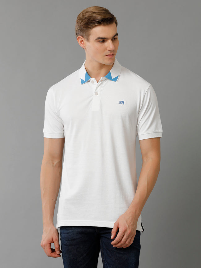 Men White Regular Fit Polo T-Shirt