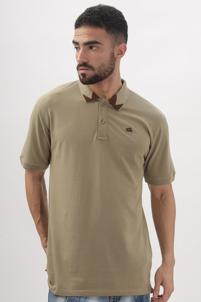 Men Beige Regular Fit Polo T-Shirt