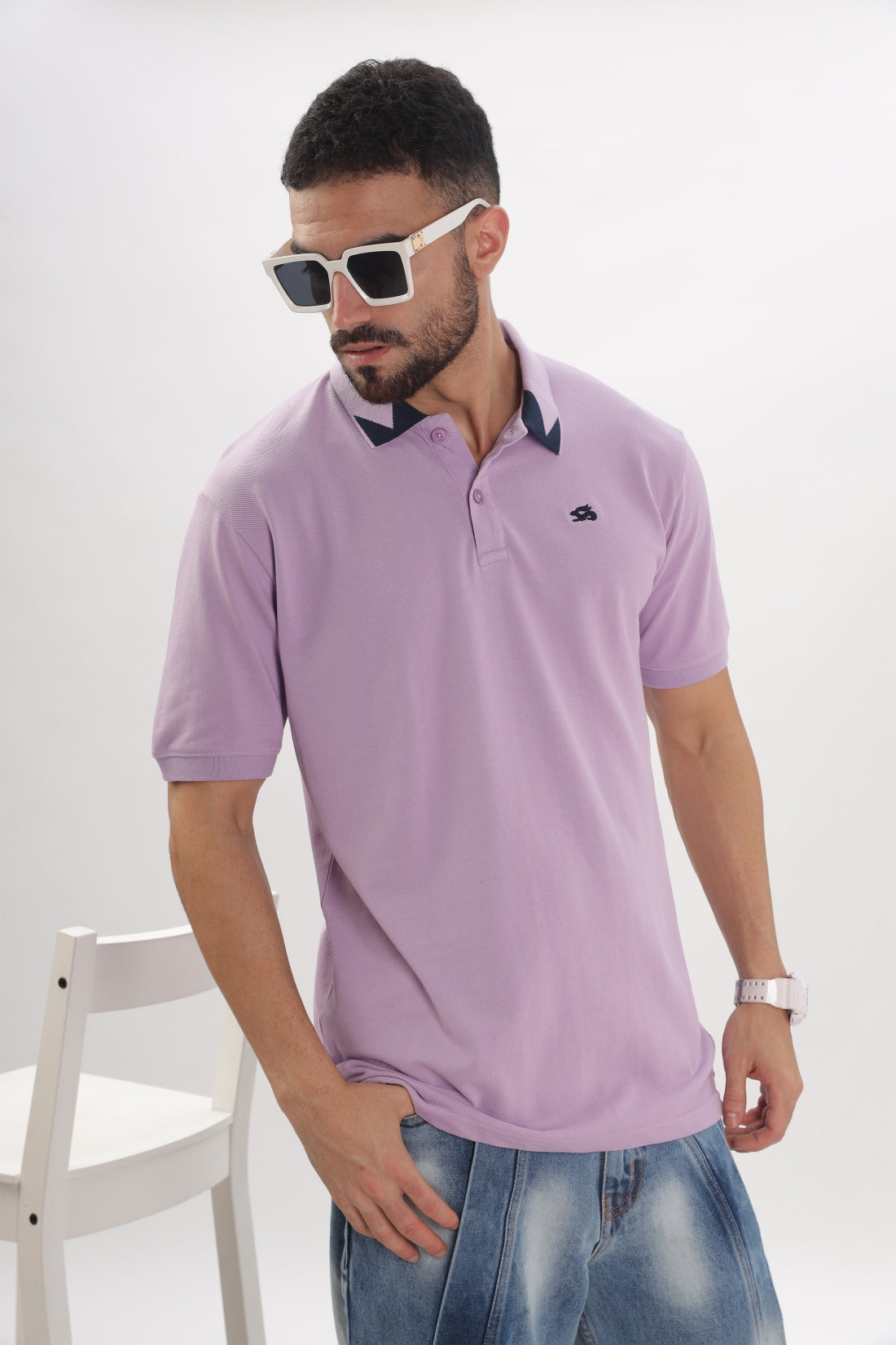 Men Lavendar Regular Fit Polo T-Shirt