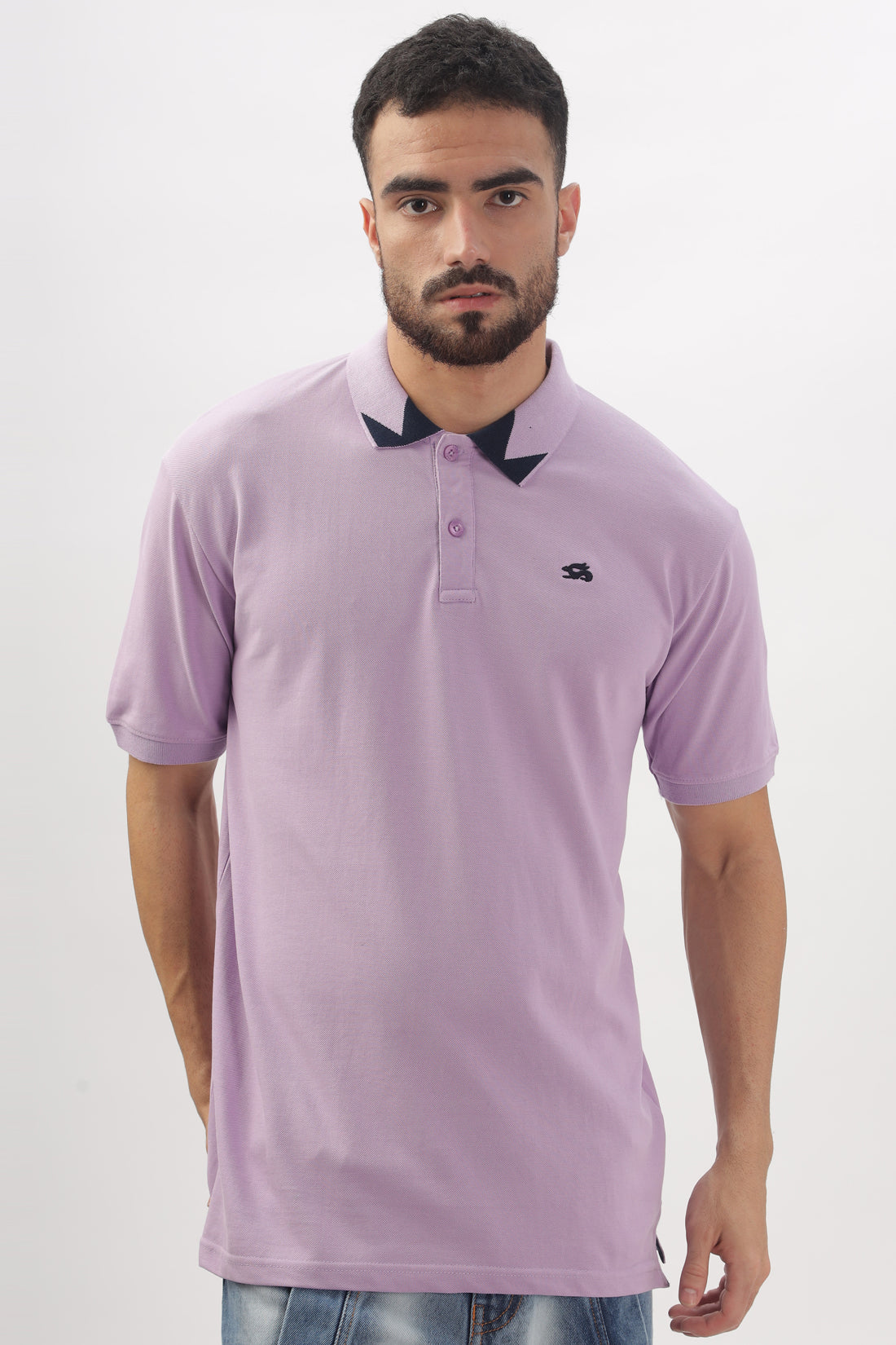 Men Lavendar Regular Fit Polo T-Shirt