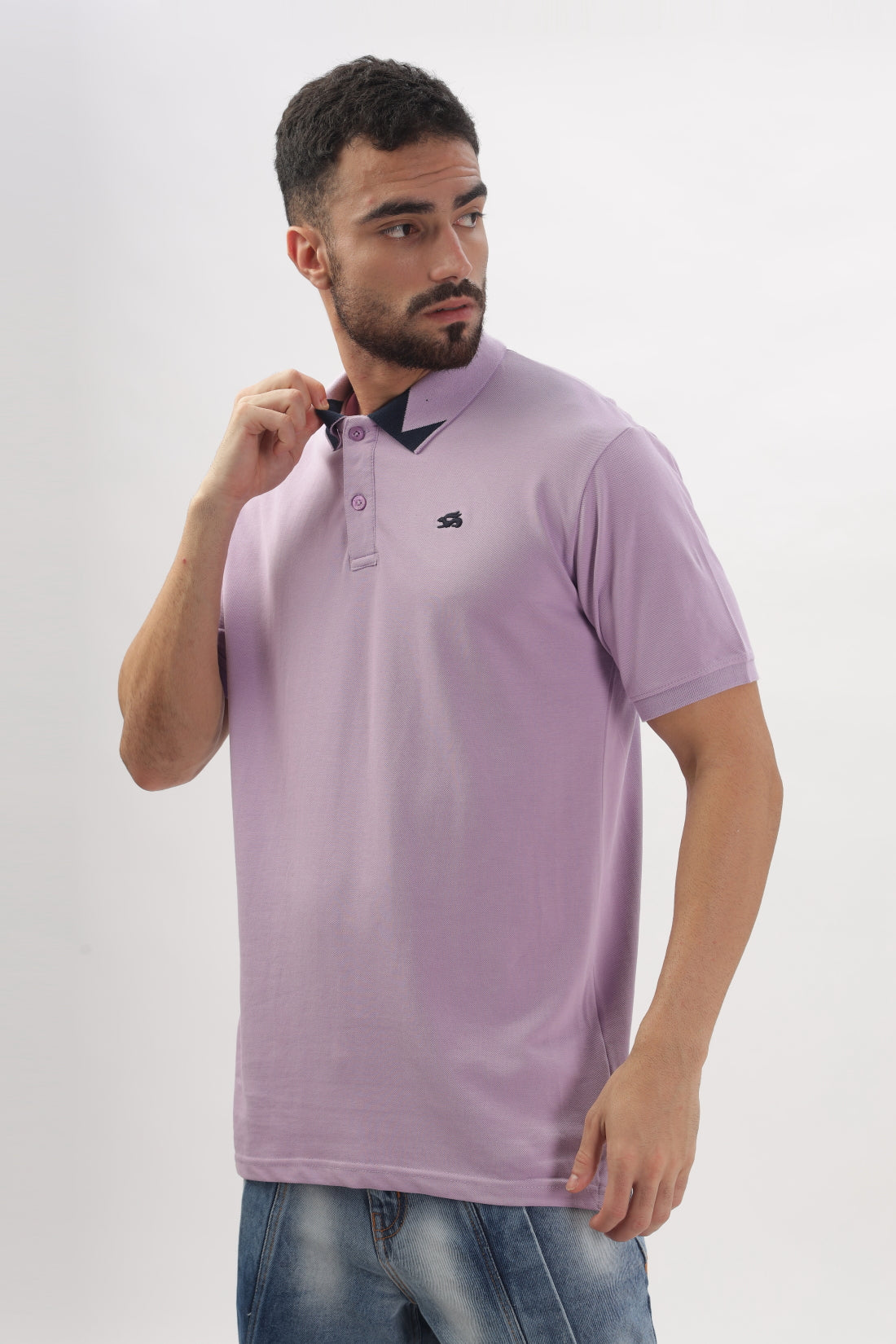 Men Lavendar Regular Fit Polo T-Shirt