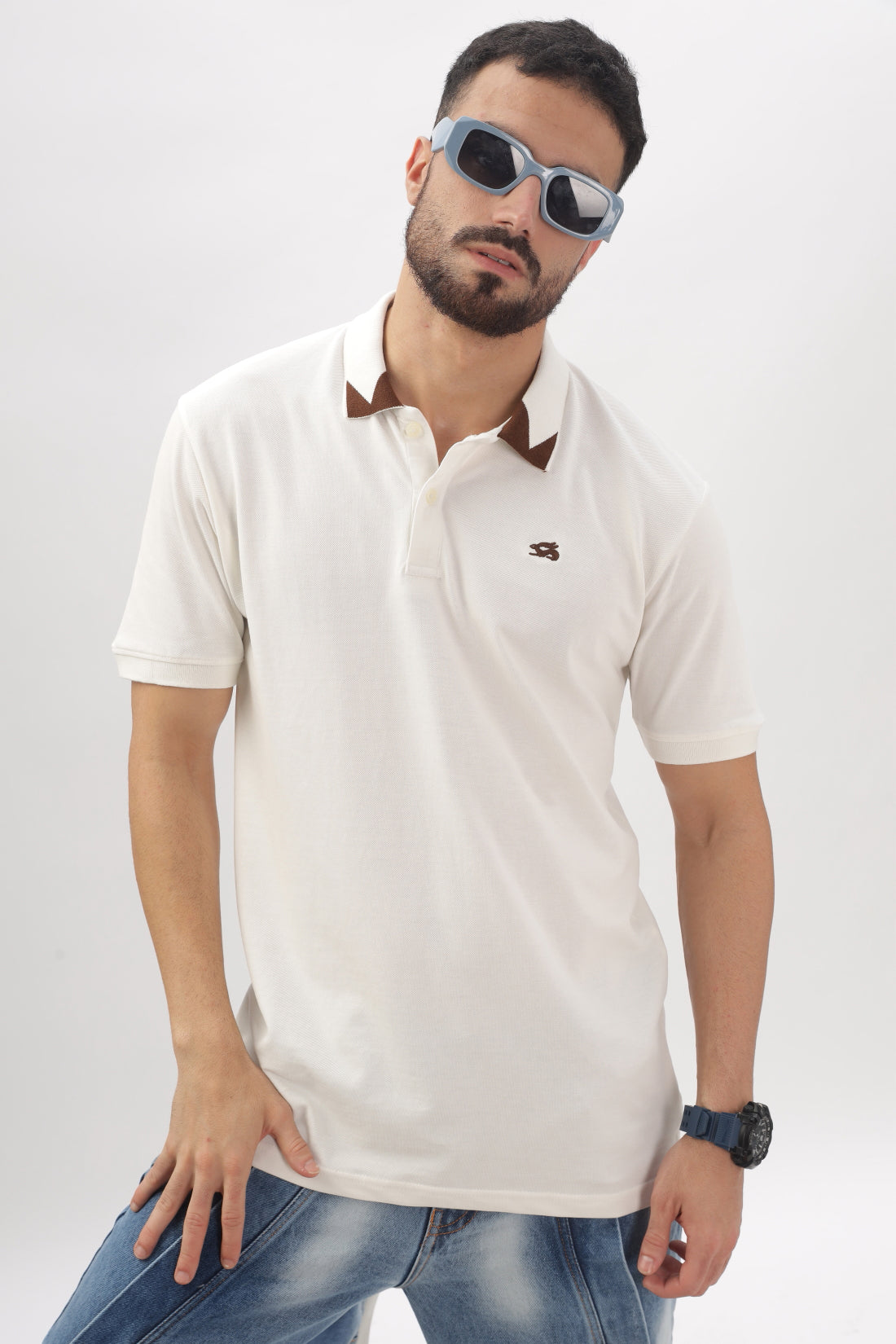 Men Off-White Regular Fit Polo T-Shirt