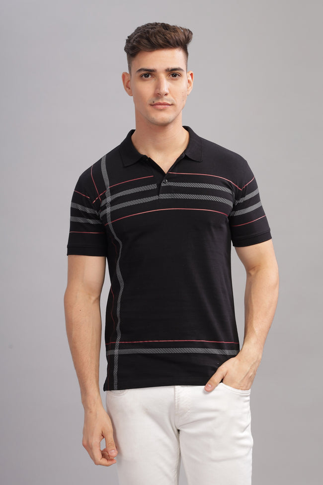 Men Black Regular Fit Polo T-Shirt