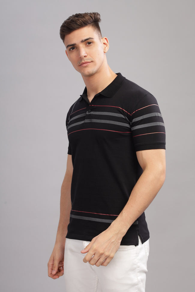 Men Black Regular Fit Polo T-Shirt