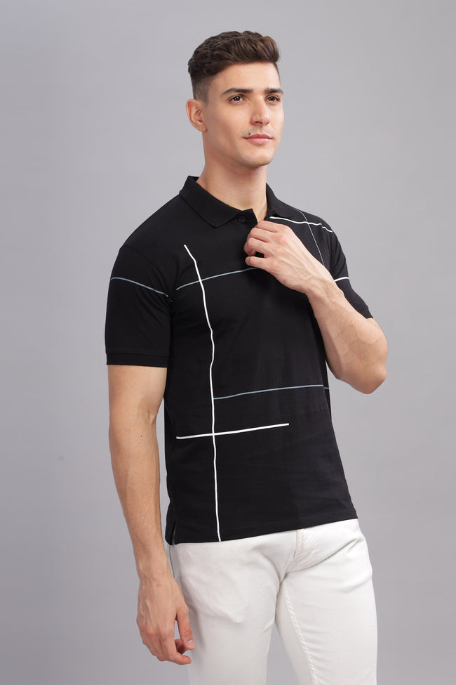 Men Black Regular Fit Polo T-Shirt