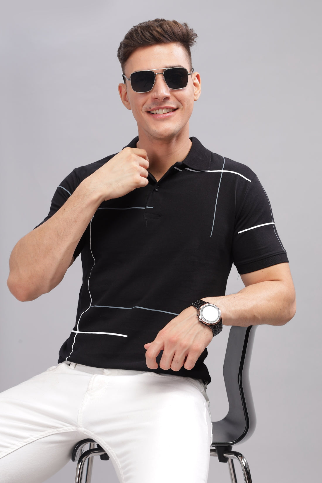 Men Black Regular Fit Polo T-Shirt