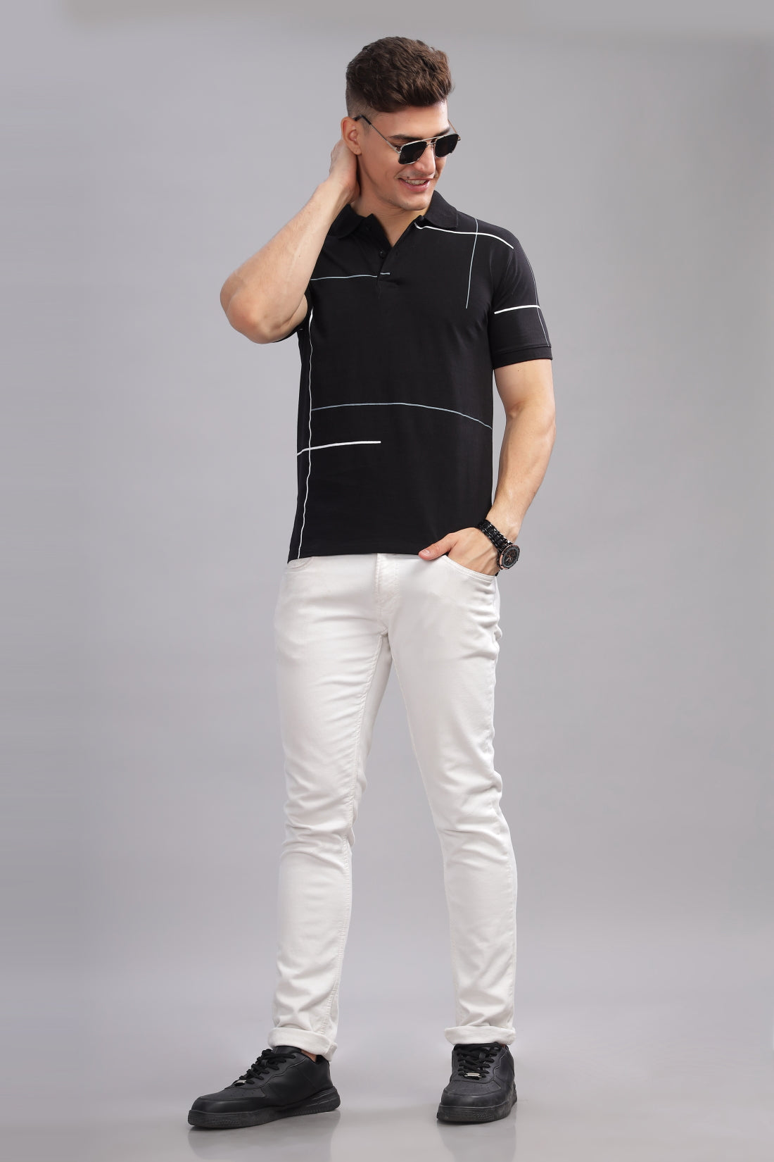 Men Black Regular Fit Polo T-Shirt