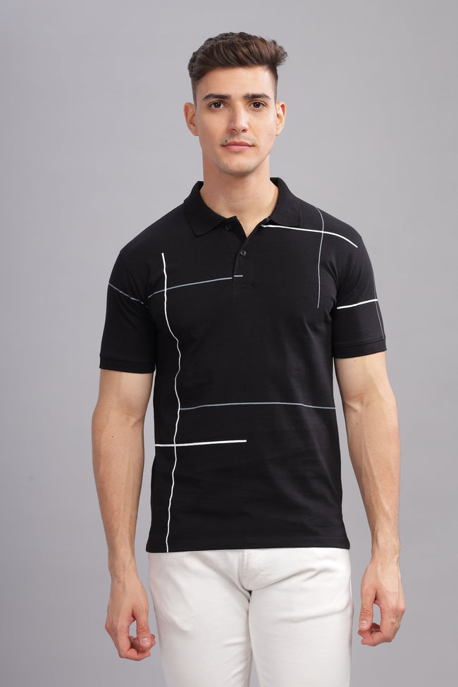 Men Black Regular Fit Polo T-Shirt