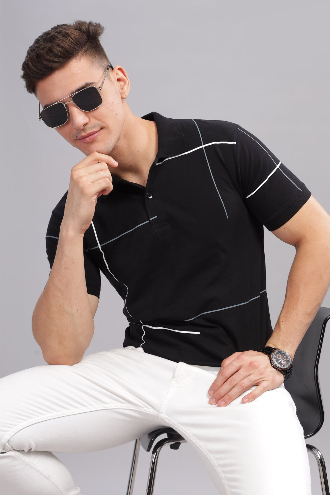 Men Black Regular Fit Polo T-Shirt