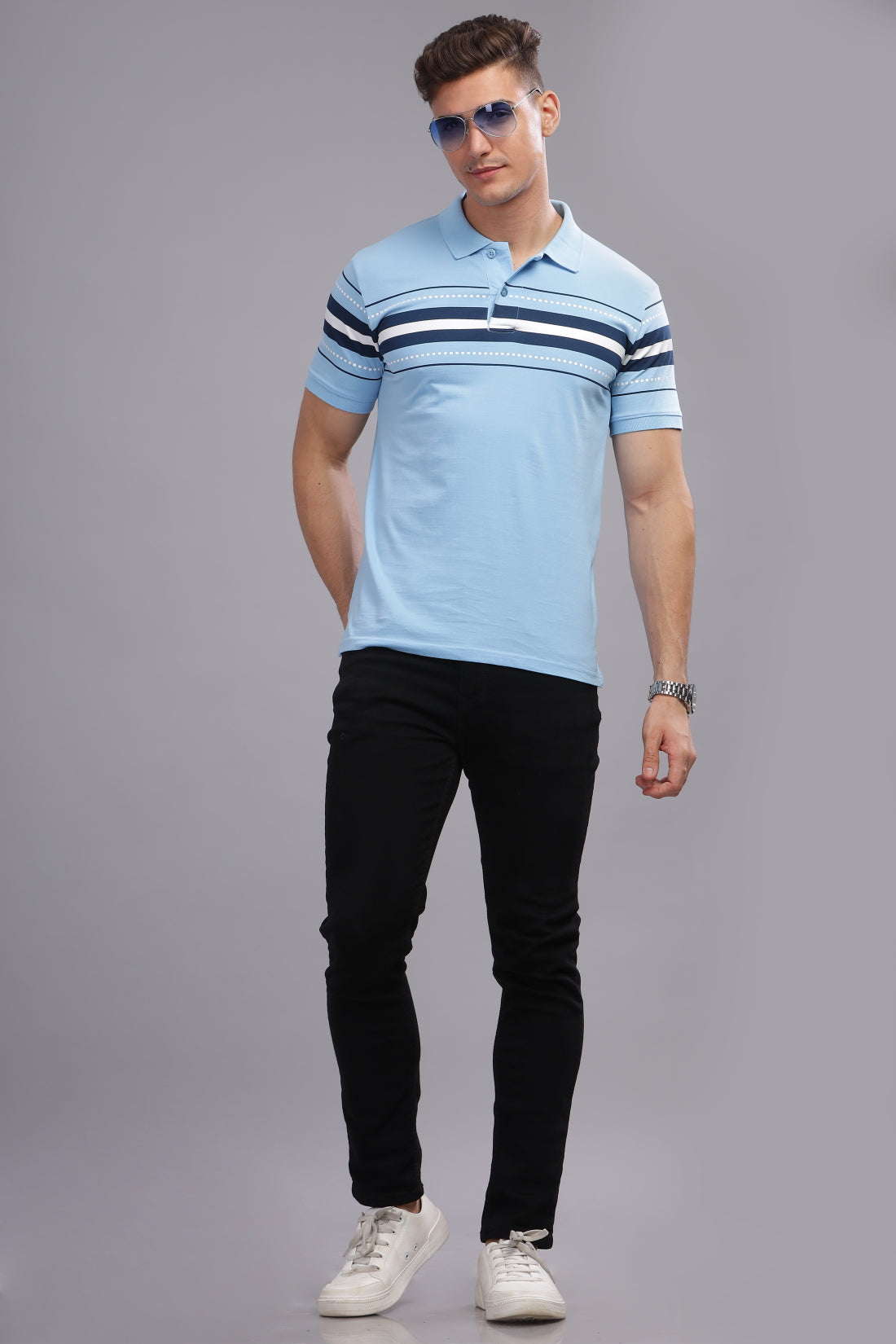 Men Sky Blue Regular Fit Polo T-Shirt