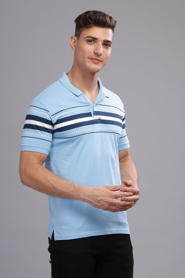 Men Sky Blue Regular Fit Polo T-Shirt