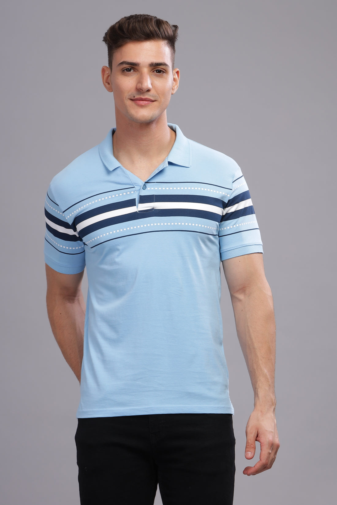 Men Sky Blue Regular Fit Polo T-Shirt