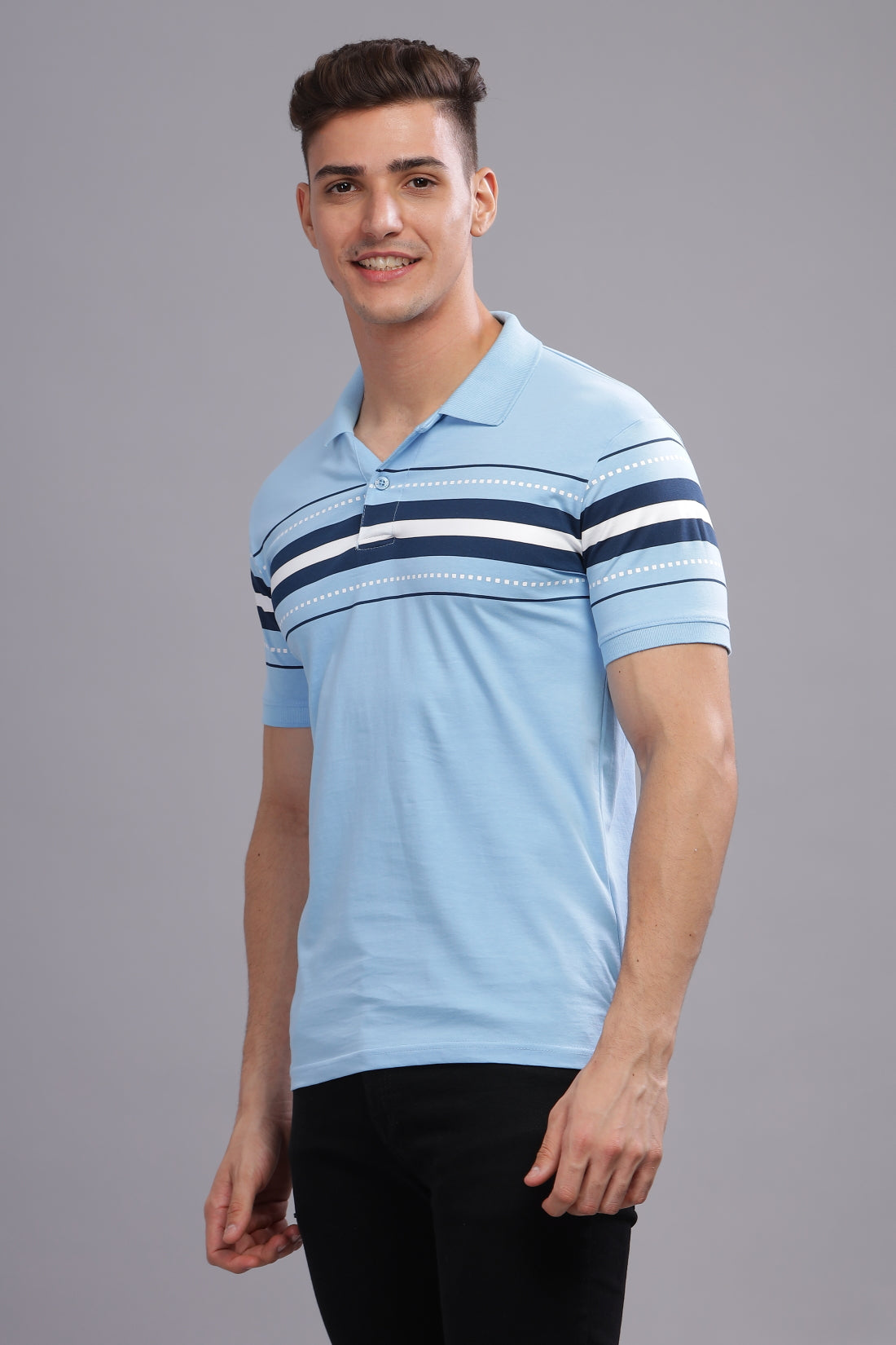 Men Sky Blue Regular Fit Polo T-Shirt