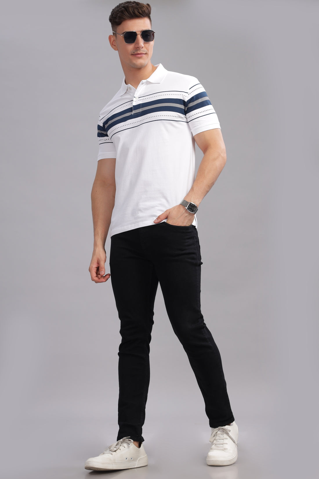 Men White Regular Fit Polo T-Shirt