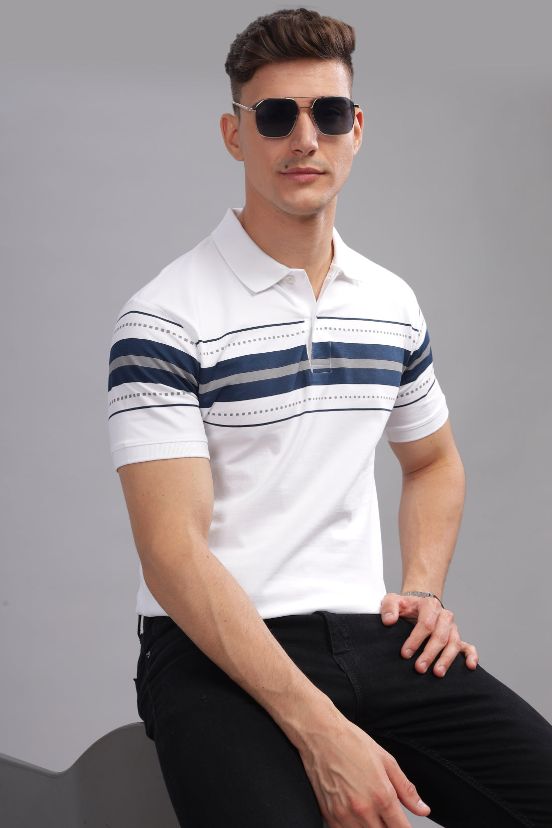 Men White Regular Fit Polo T-Shirt