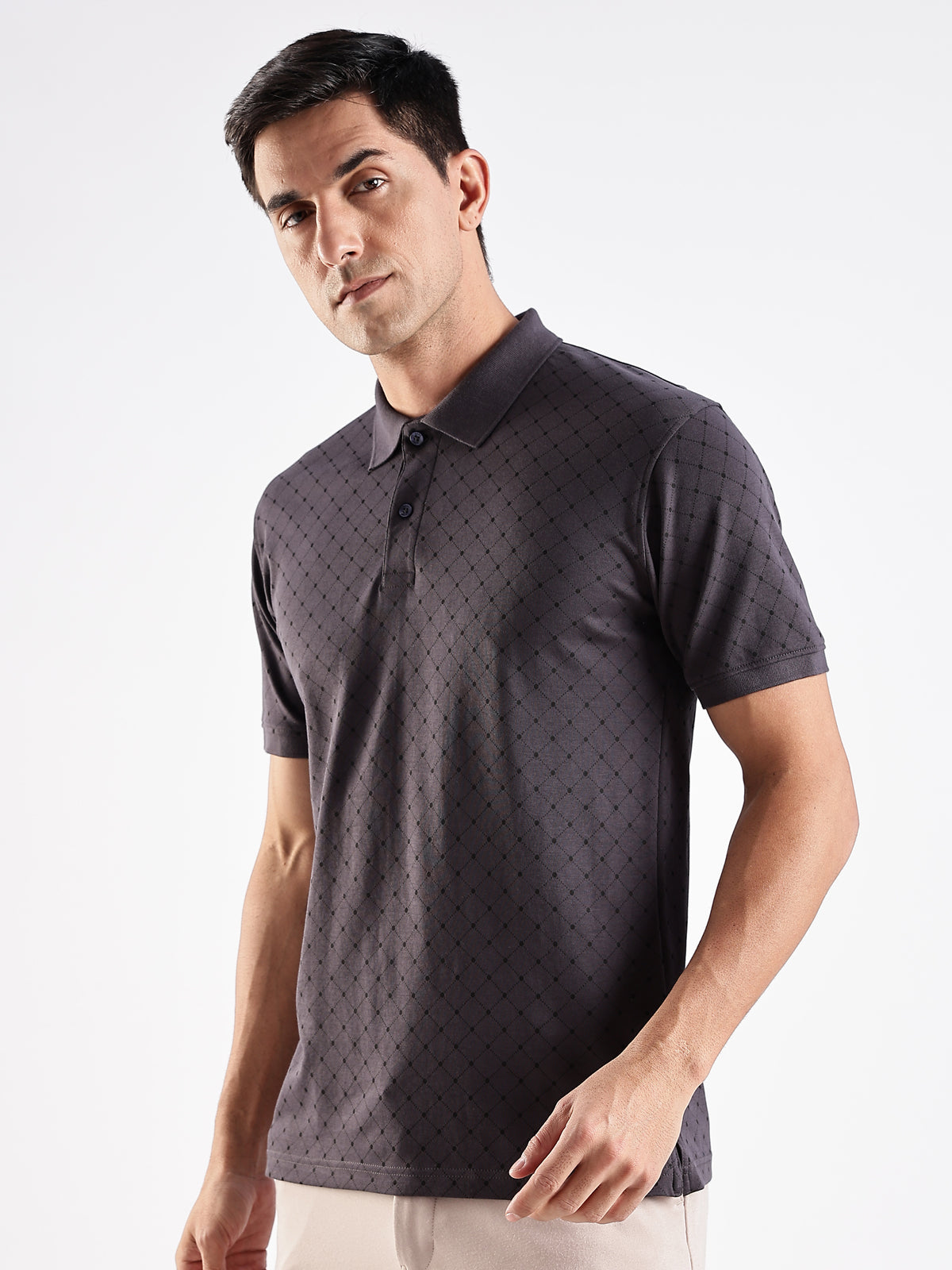 Men Grey Regular Fit Polo T-Shirt