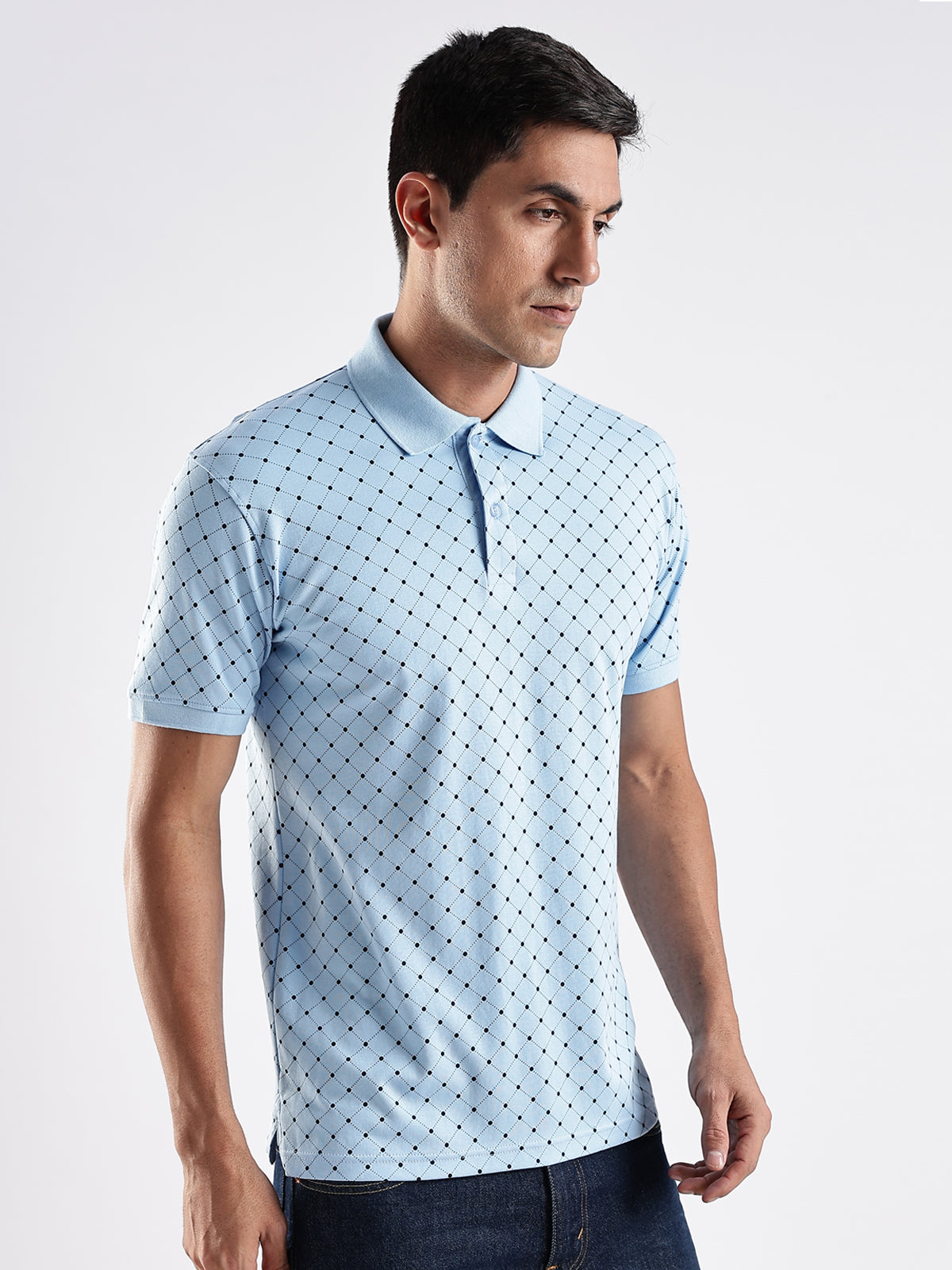 Men Sky Blue Regular Fit Polo T-Shirt