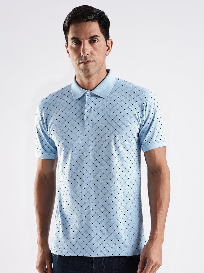 Men Sky Blue Regular Fit Polo T-Shirt