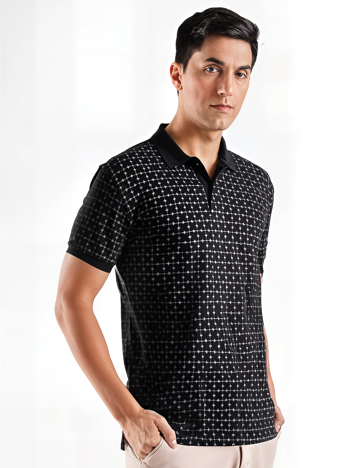 Men Black Regular Fit Polo T-Shirt