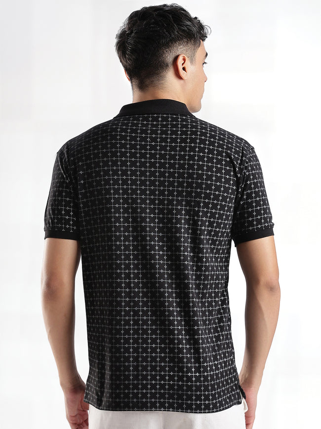 Men Black Regular Fit Polo T-Shirt